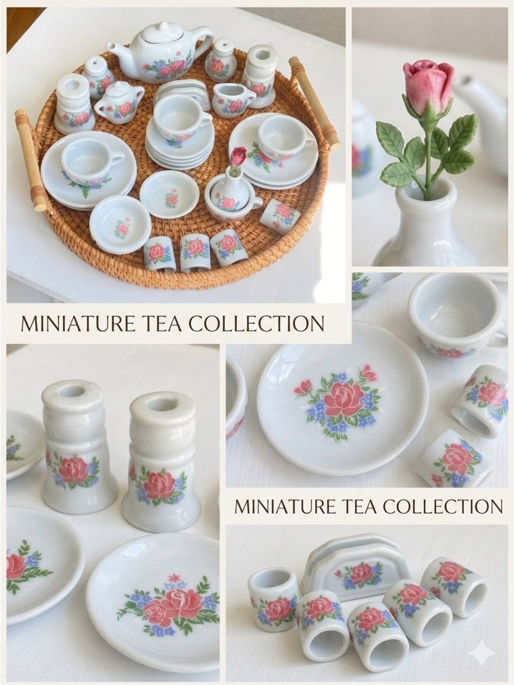 V DOLLHOUSE Mid-Century Japanese Import Miniature Porcelain Doll  Tea and Dinner